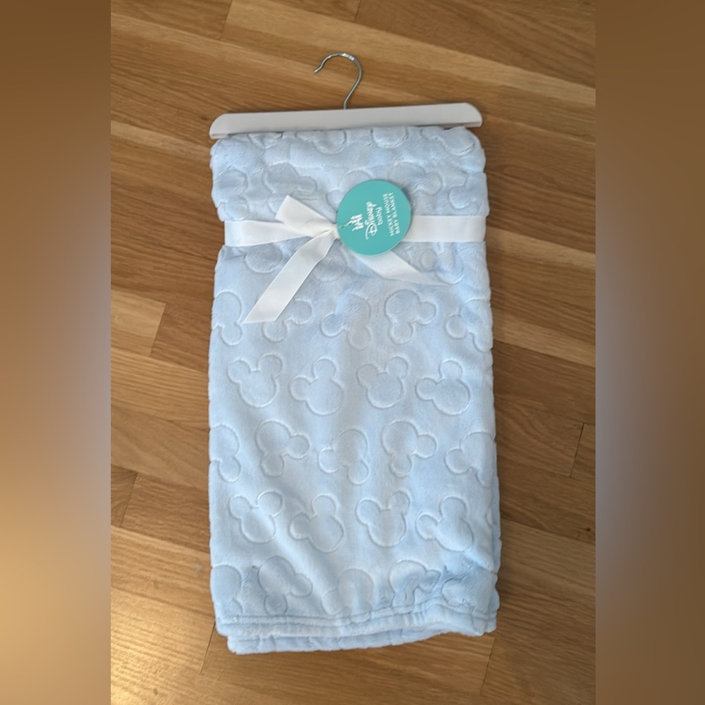 Disney Plush Baby Blanket in Light Blue with Embossed Mickey Pattern